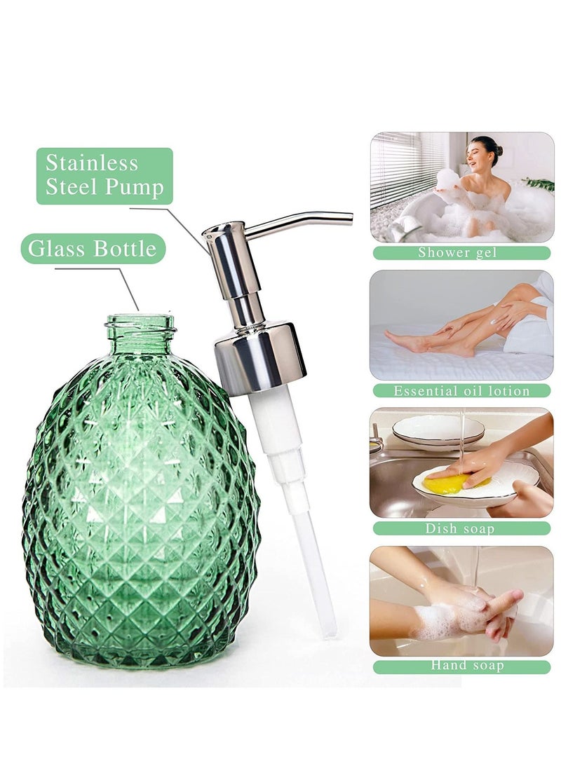 Glass Soap Dispenser with Pump 12oz Clear Dish Soap Hand Soap Laundry Soap Lotion Dispenser, Refillable Liquid Dispenser for Bathroom Kitchen Shower Green