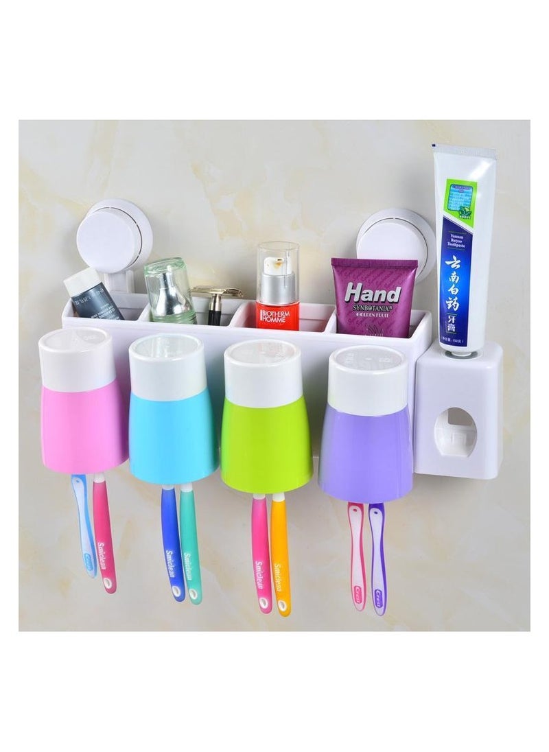 Automatic Toothpaste Dispenser & Toothbrush Holder  Space Saving MultiFunctional Bathroom Organizer