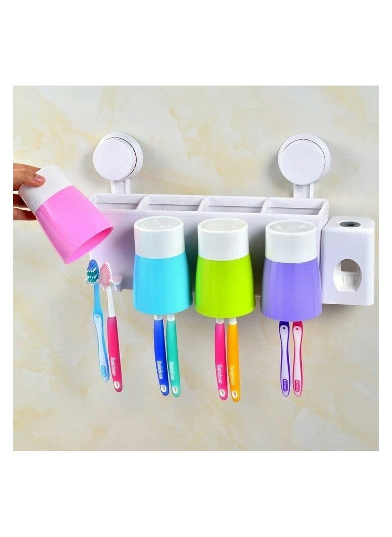 Automatic Toothpaste Dispenser & Toothbrush Holder  Space Saving MultiFunctional Bathroom Organizer