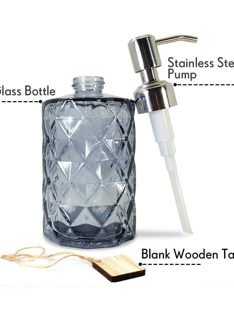 Diamond Design Glass Soap Dispenser, with 304 Rust Proof Stainless Steel Soap Pump, 12 Ounce Kitchen Soap Dispenser for Bathroom, Hand Soap, Dish Soap, Lotion Shower, Diamond Hand Sanitizer Bottle