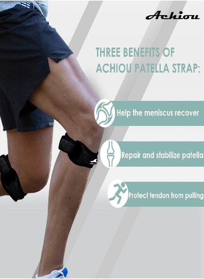 Achiou 2 Pack Patella Knee Strap for Protect Patellar Tendon Unique Silicone Support Adjustable Band for Pain Relief,Tendonitism,Running,Hiking,Weightlifting,Basketball,Volleyball,Black