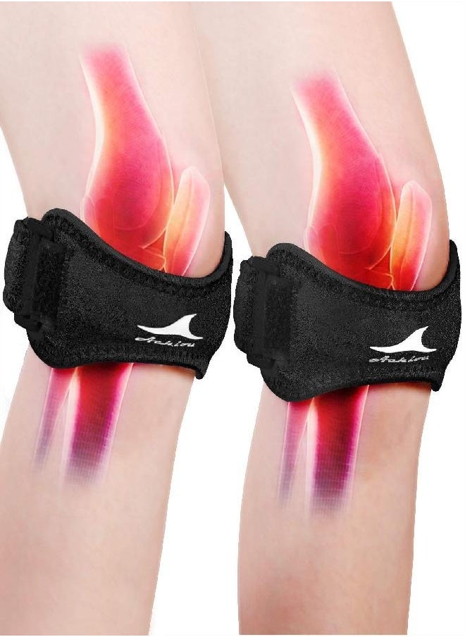 Achiou 2 Pack Patella Knee Strap for Protect Patellar Tendon Unique Silicone Support Adjustable Band for Pain Relief,Tendonitism,Running,Hiking,Weightlifting,Basketball,Volleyball,Black