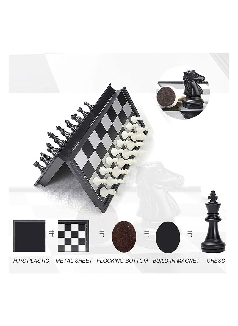 Chess Set, Magnetic Travel Folding Chess Board Game, Black and White Pieces, Chess Checkers, Draughts and Backgammon Set, Storage Convenient, Educational Toys for Kids and Adults, 1 Pcs