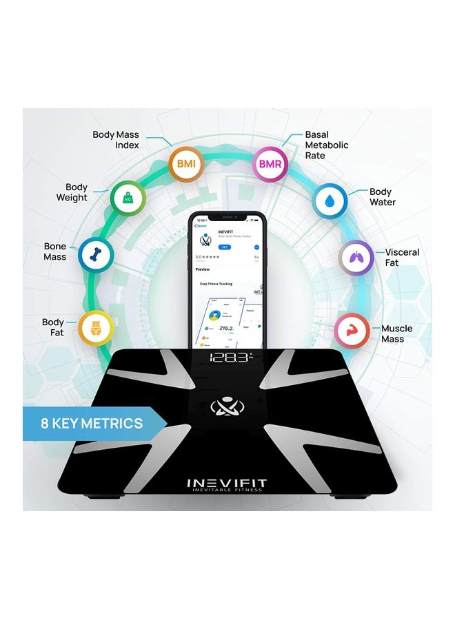 8 Key Metrics Digital Smart Body Fat Scale Black 11inch