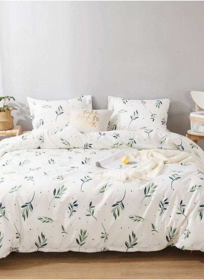 Queen Size 6 Piece Bedding Set Without Filler, Soft Fabric Small Green Leaves Design.