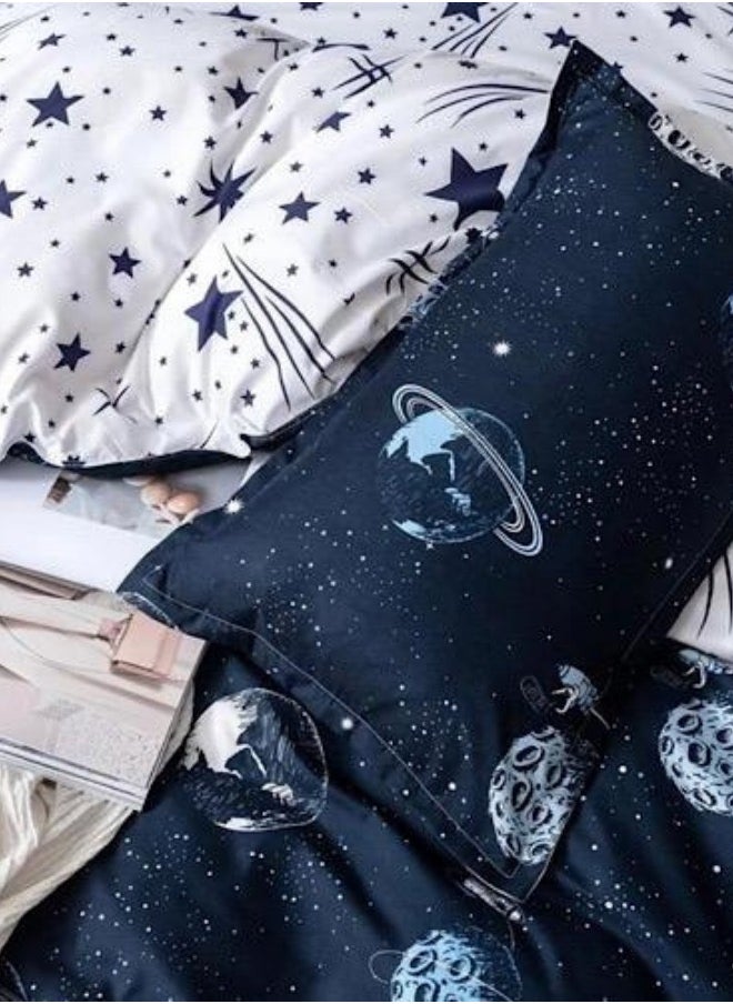 Single Size 4 Piece Galaxy Pattern Duvet Cover Set Blue Print Reversible Style.