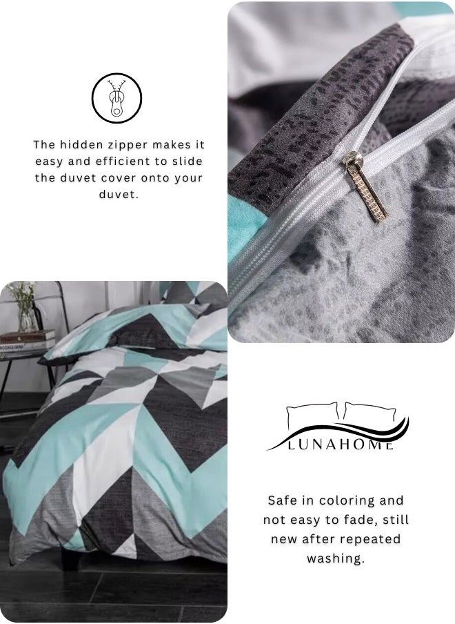 Single Size 4 Piece Geometric Design Duvet Cover Set.