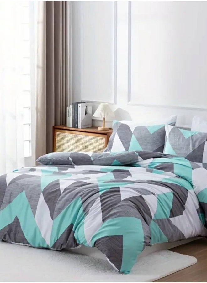 Single Size 4 Piece Geometric Design Duvet Cover Set.