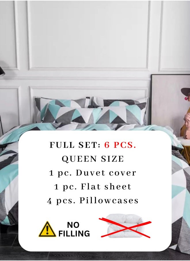 Queen Size 6 Piece Geometric Design Duvet Cover Set.