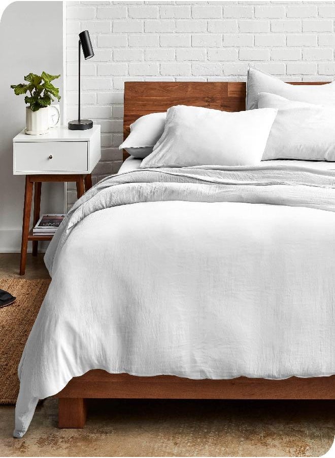 Bare Home Sandwashed Duvet Cover Oversized King Size - Premium 1800 Collection Duvet Set - Cooling Super Soft Duvet Covers ( Sandwashed White)