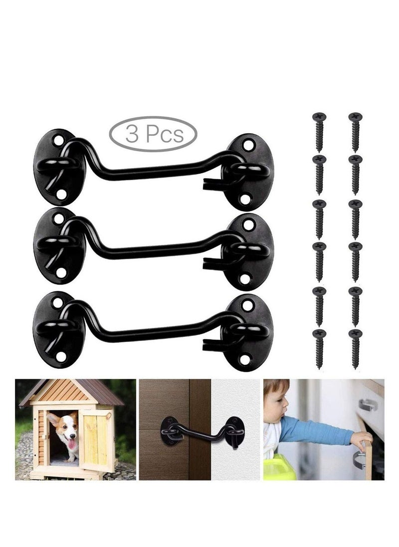 Cabin Hook Stainless Steel Latch and Eye Privacy Hooks Door Stay with Screws Lock for Gate Shutters Window Slide Barn Shed Patio Door - Matte Black