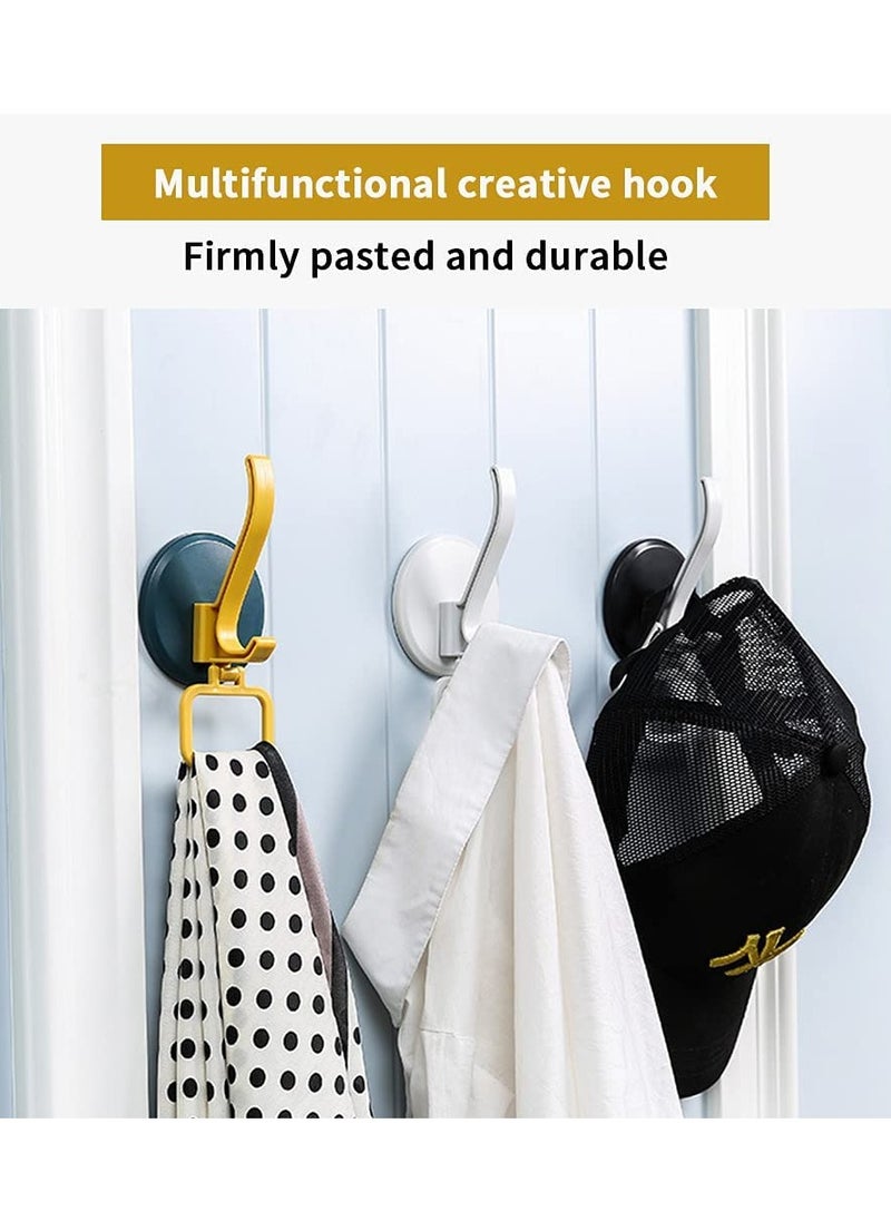 Self Adhesive Hooks Heavy Duty Bathroom Door Hooks Office Home Kitchen Stick on Hooks for Hanging Coats Towels Keys Waterproof, No Drill Glue Needed - 3 Pack (White Blue Black)