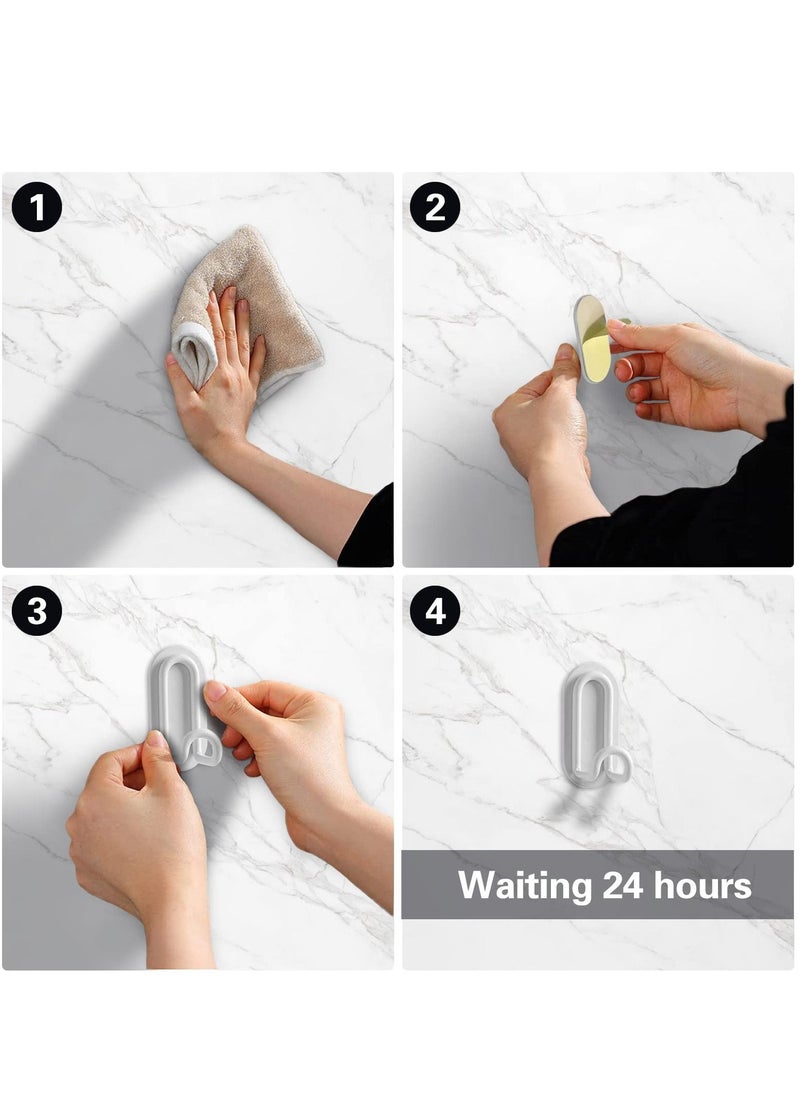 Adhesive Hooks, Matte White Towel Hook, Sticky Hanger for Kitchen and Door, Bathroom Wall Hooks for Hanging Towel Robe Hat Coat Key, 4Packs