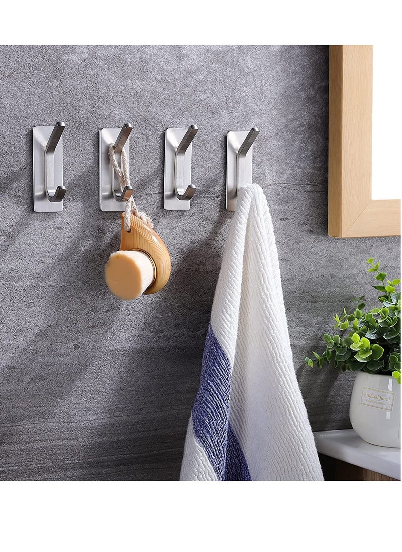 4 Pack Self Adhesive Hooks Brushed Stainless Steel Adhesive Door Hooks Heavy Duty Wall Hooks for Hanging Towels Robes Coats Keys Calendars Bathroom Home Kitchen