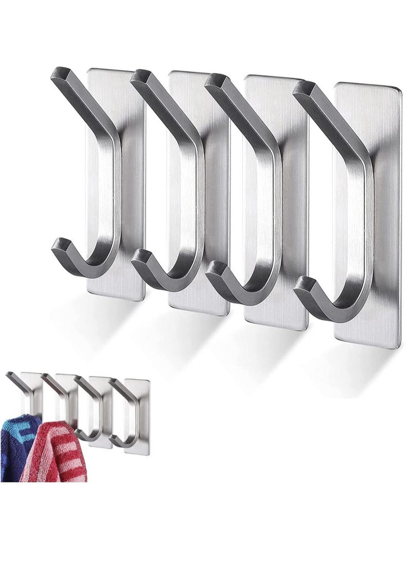 4 Pack Self Adhesive Hooks Brushed Stainless Steel Adhesive Door Hooks Heavy Duty Wall Hooks for Hanging Towels Robes Coats Keys Calendars Bathroom Home Kitchen