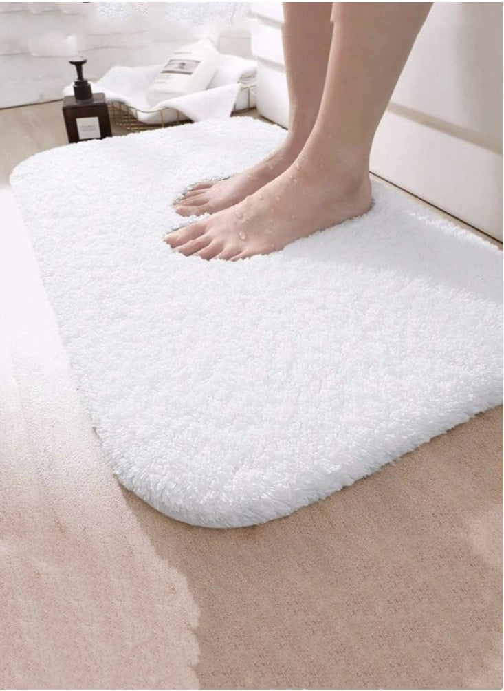 1-Piece Non-Slip Bath Rug For Bathroom Water Absorption Mat Polyester White 40x60 Centimeter