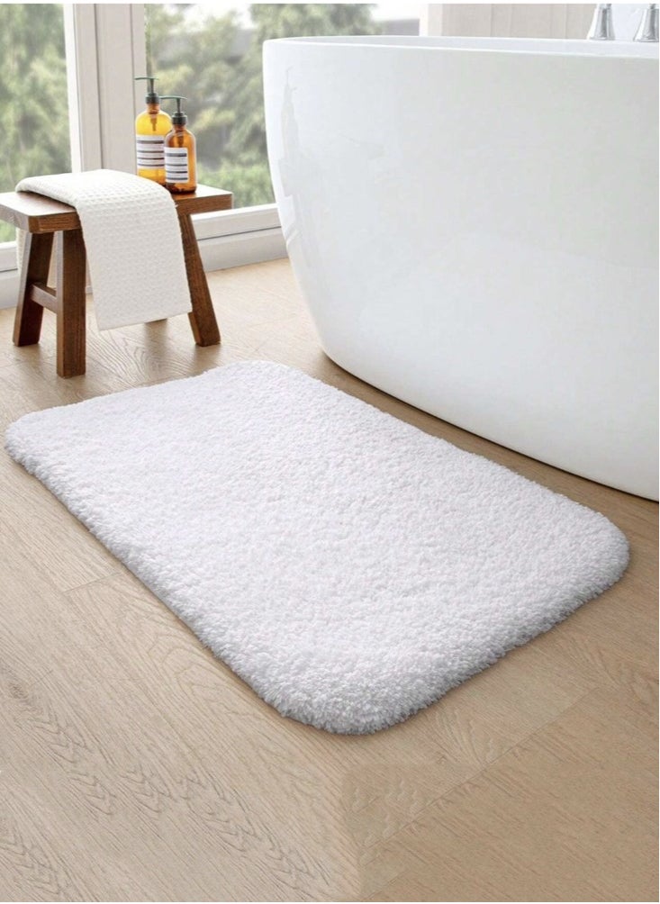 1-Piece Non-Slip Bath Rug For Bathroom Water Absorption Mat Polyester White 40x60 Centimeter
