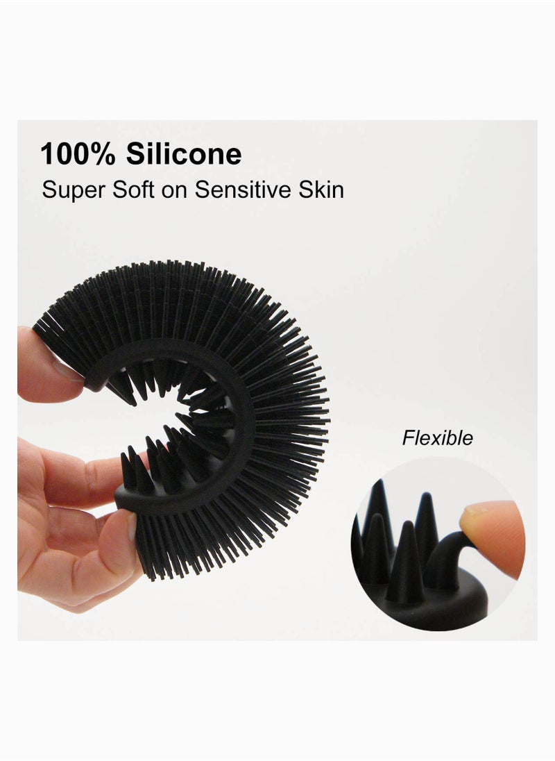 Upgrade Silicone Body Scrubber and Hair Shampoo Brush, All in One, Premium Silicone Loofah, Exfoliating Body Brush, Shower Scrubber for Body, Scalp Massager for Women, Men, Pet (1PC Black)