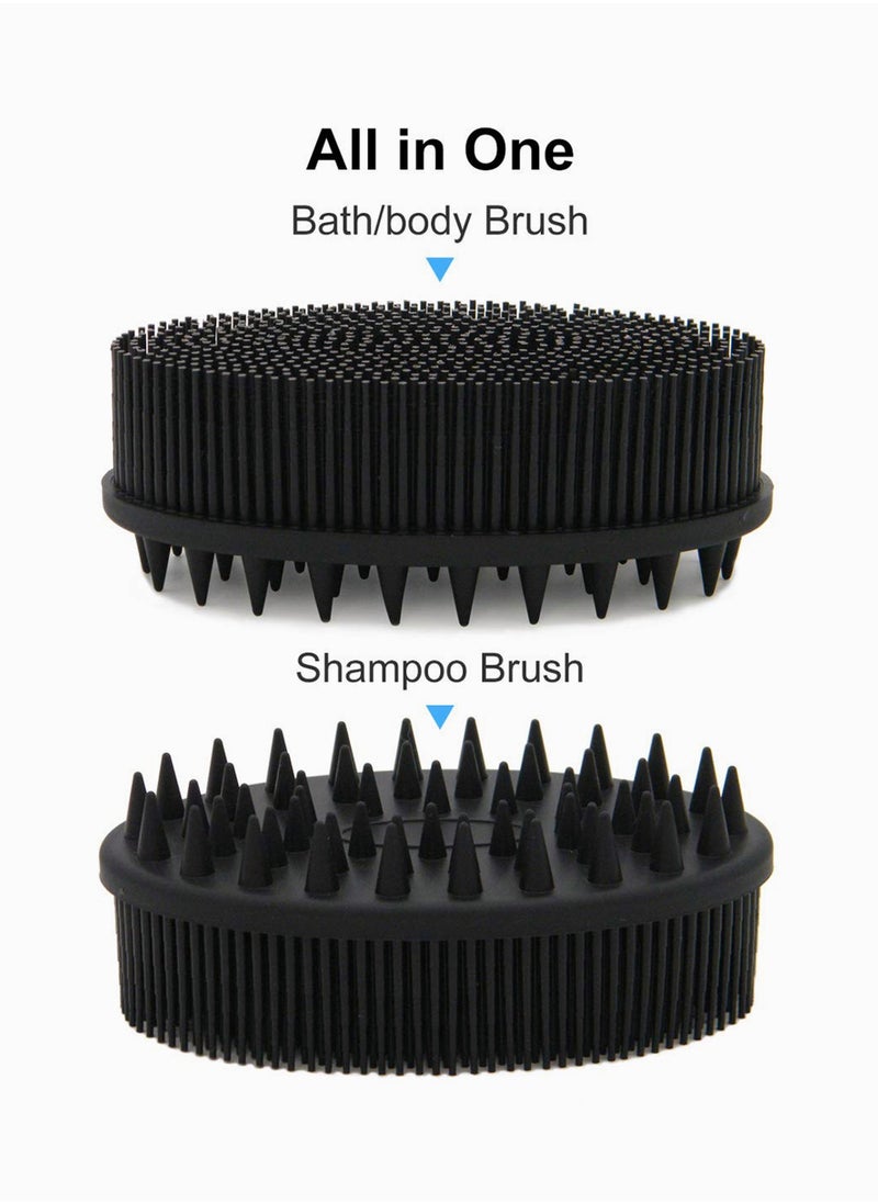 Upgrade Silicone Body Scrubber and Hair Shampoo Brush, All in One, Premium Silicone Loofah, Exfoliating Body Brush, Shower Scrubber for Body, Scalp Massager for Women, Men, Pet (1PC Black)