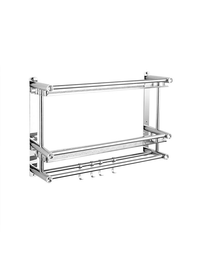 Stainless Steel Double Shelf For Bathroom Silver 17.5x8.5x42.5cm