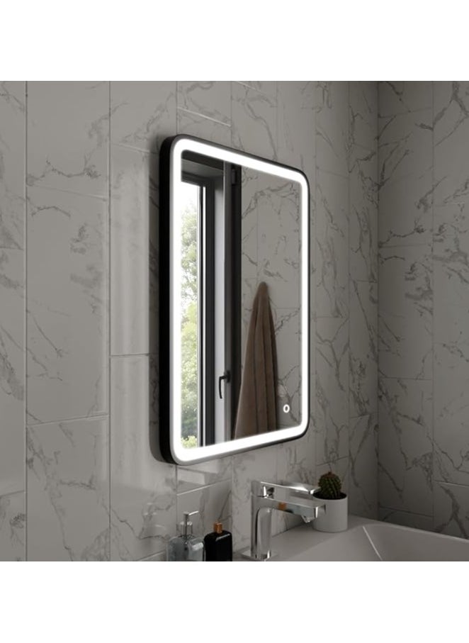 Bathroom LED Mirror with Frame Adjustable Light 3 Colors Memory Function Dimmable and Touch Control Dual Position Landscape or Portrait