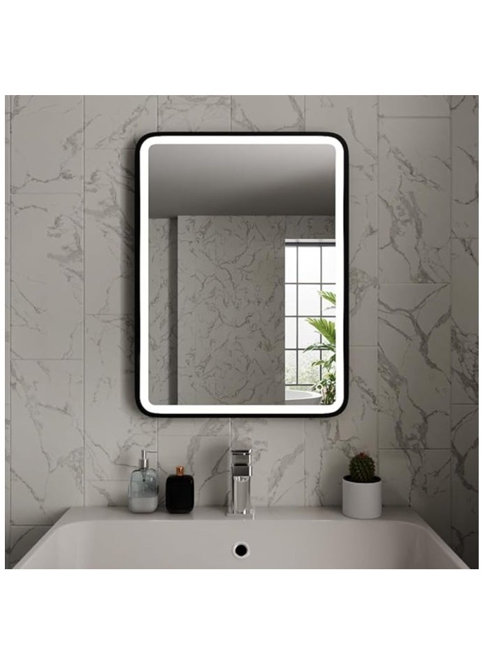 Bathroom LED Mirror with Frame Adjustable Light 3 Colors Memory Function Dimmable and Touch Control Dual Position Landscape or Portrait