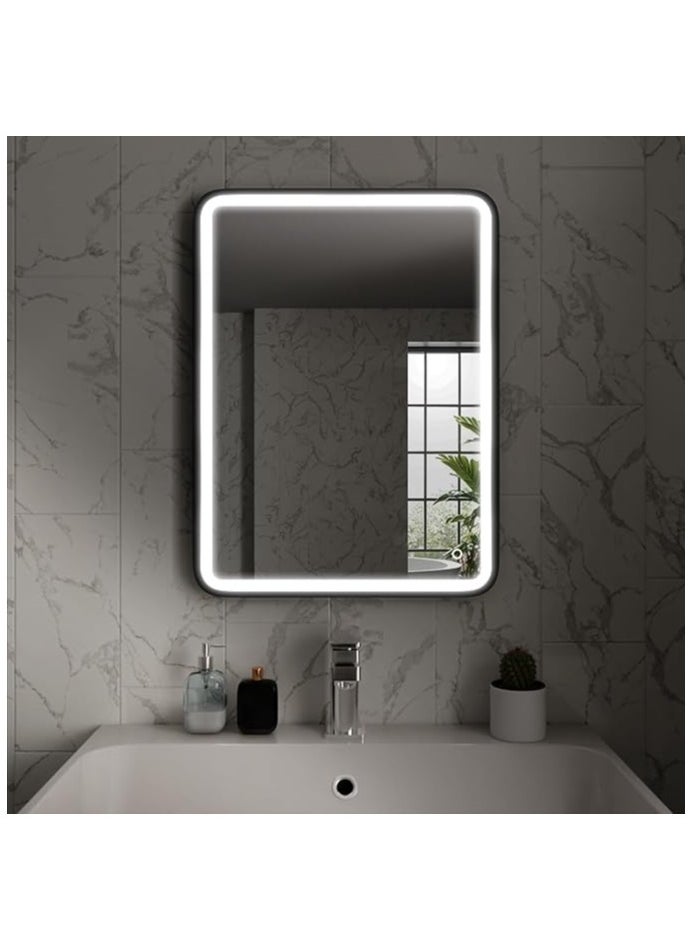 Bathroom LED Mirror with Frame Adjustable Light 3 Colors Memory Function Dimmable and Touch Control Dual Position Landscape or Portrait