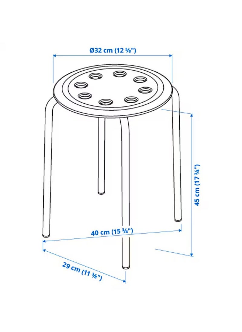 Stool Durable Plastic & Steel Lightweight Space Saving Anti-Slip Legs Black 45 cm