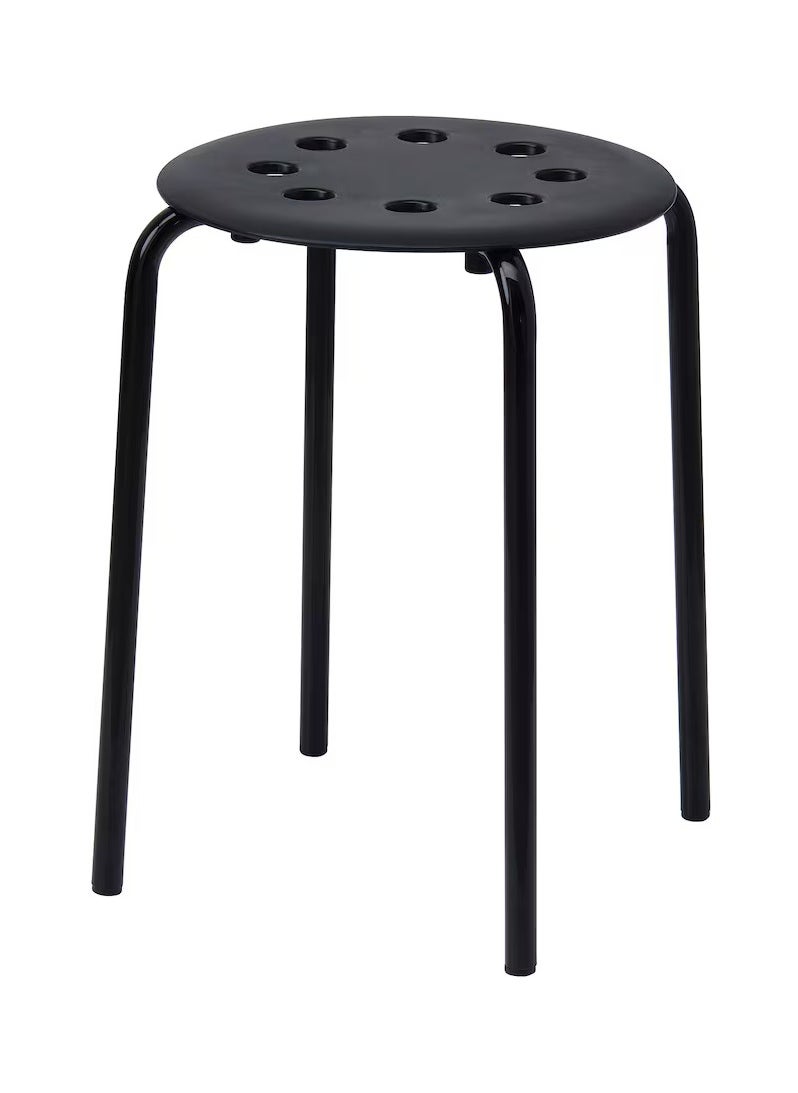 Stool Durable Plastic & Steel Lightweight Space Saving Anti-Slip Legs Black 45 cm