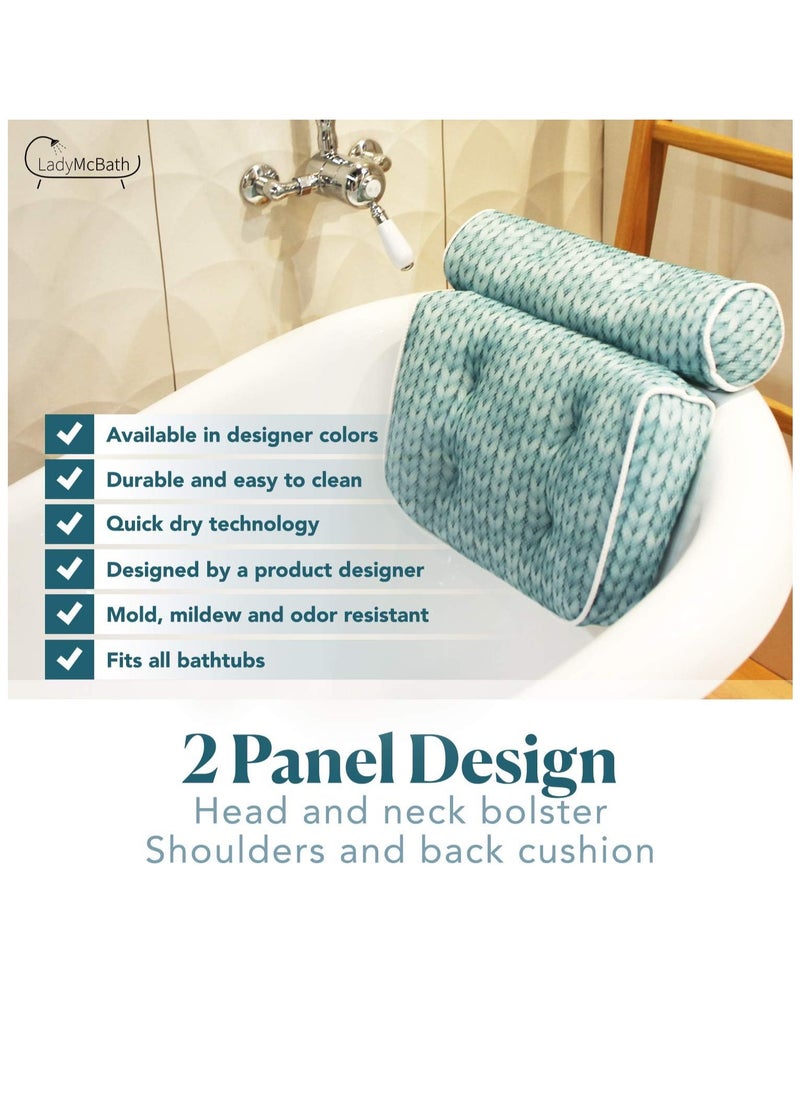Lady McBath Bath Pillow - Luxury Bath Pillows for Tub Neck and Back Support - Powerful Suction Cups, Machine Washable Bathtub Accessory for Relaxation (Turquoise)