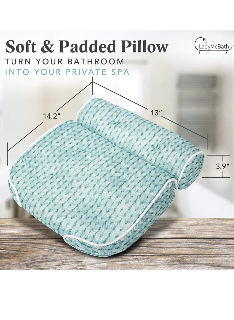 Lady McBath Bath Pillow - Luxury Bath Pillows for Tub Neck and Back Support - Powerful Suction Cups, Machine Washable Bathtub Accessory for Relaxation (Turquoise)