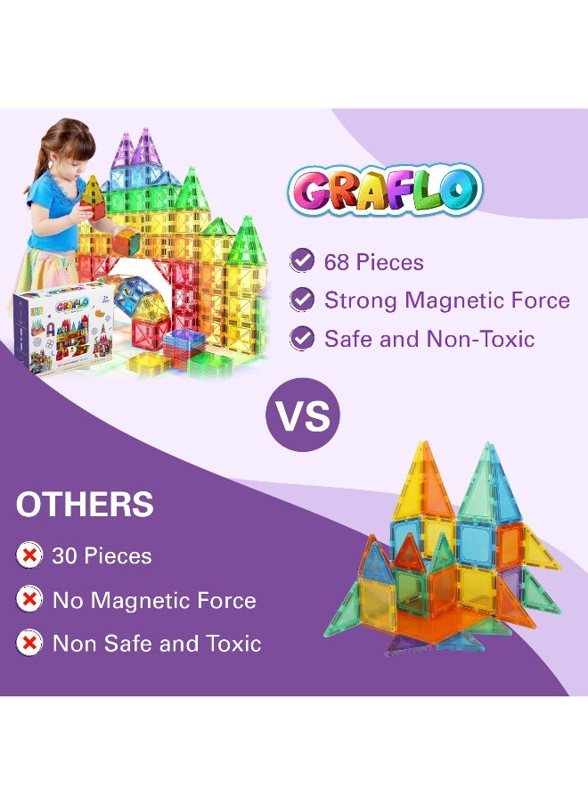 GRAFLO Magnetic Building Tiles  68 Pcs Set of Vibrant 3D Blocks, Encourages Creative Construction, Promotes Educational Brain Development, Stimulates Imagination, STEM Toy for Kids 3+ Years