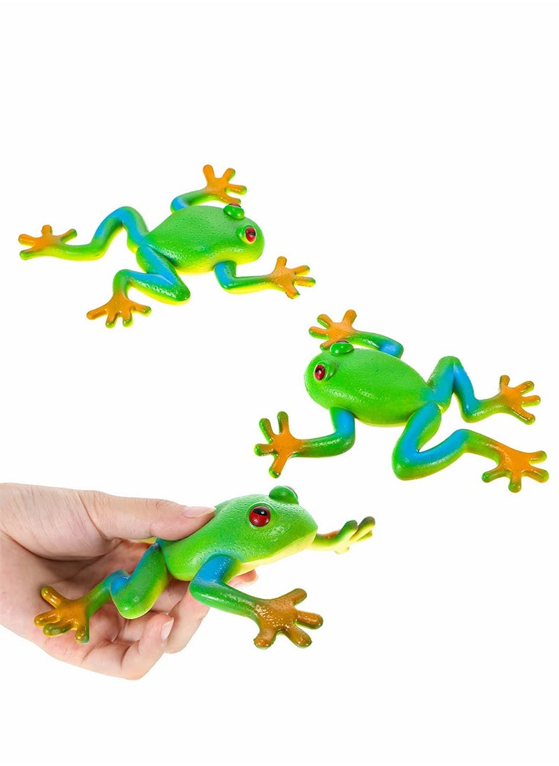 Frog Toys 3 Pieces Realistic Frog Figurines Simulation Animal Model Soft Stretchy Spoof Vent Stress Toy Frog Party Decor