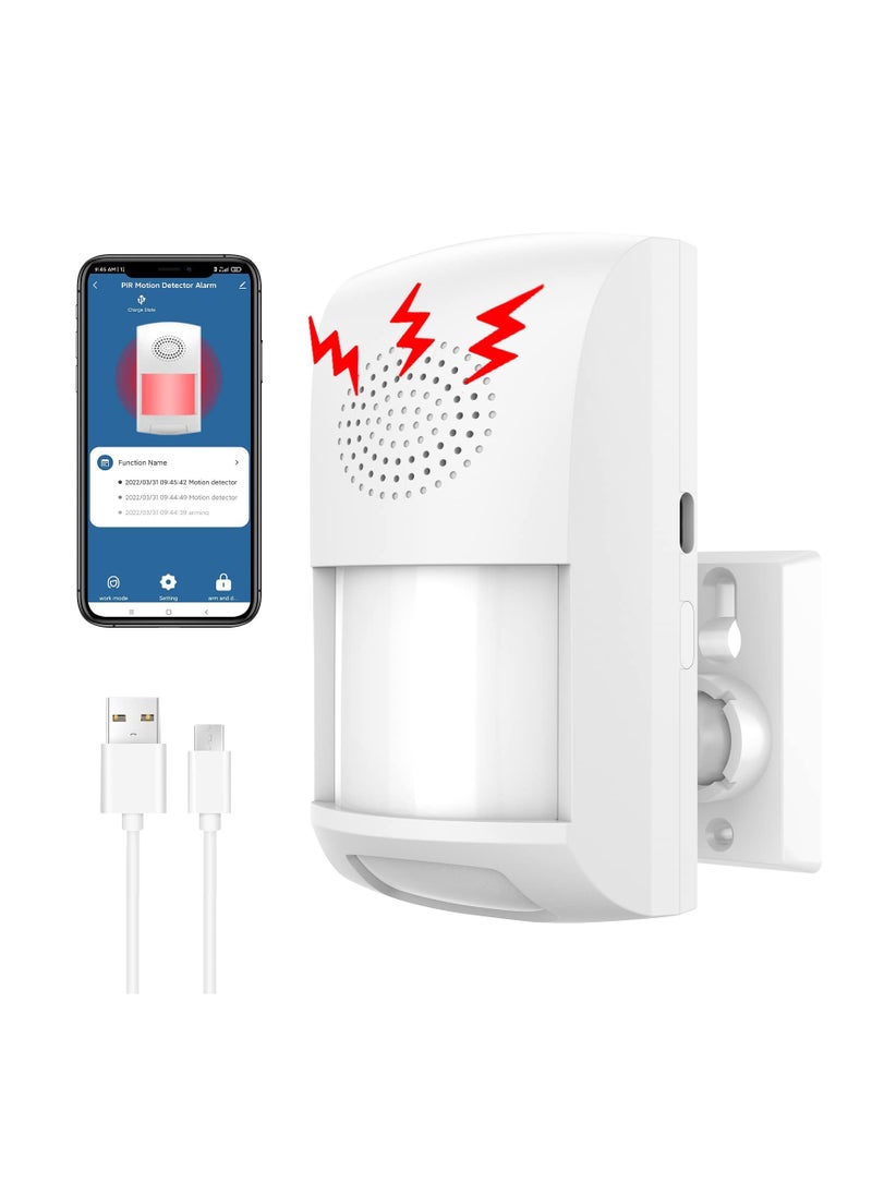 Upgraded Indoor Smart WiFi Motion Sensor Alarm with Siren, Phone App, Alert History, and Scheduled Times - Infrared Motion Detector for Home and Garage, Compatible with 2.4G WiFi Only.