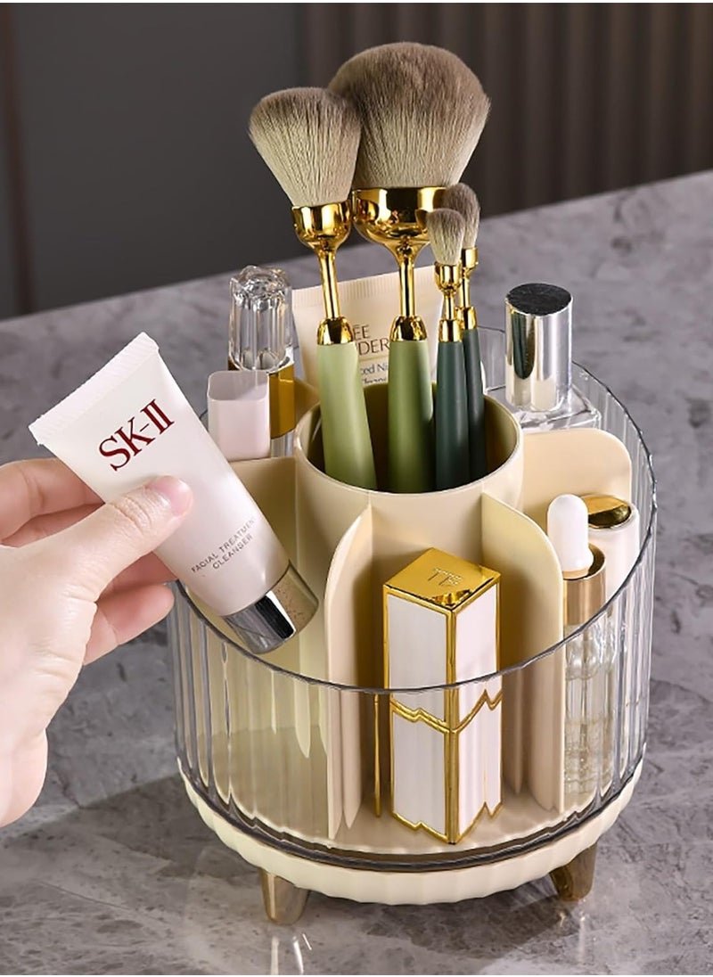 Rotating Makeup Organizer with 360-Degree Rotation - Vanity Spinning Organizer, Ample Space for Makeup Brushes, Accommodates 7 Slots for Makeup Brushes.