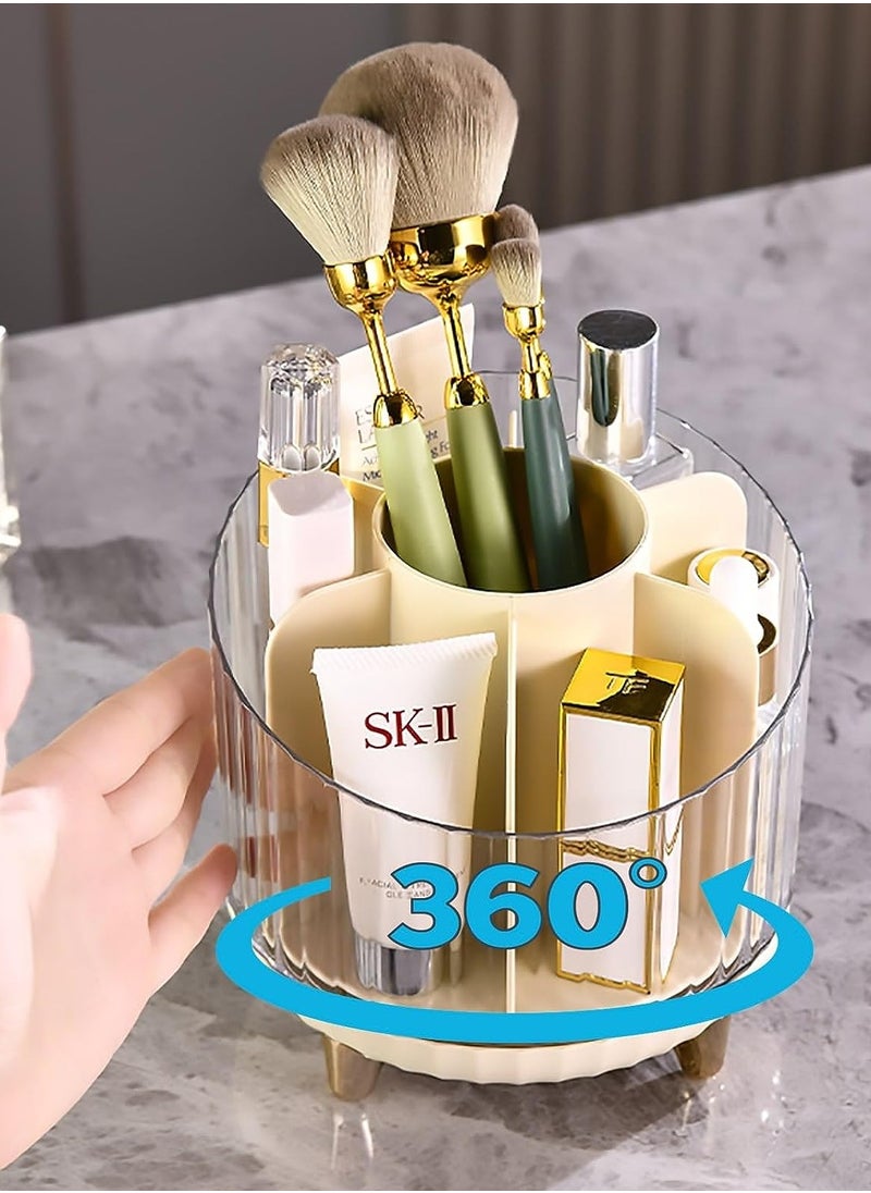 Rotating Makeup Organizer with 360-Degree Rotation - Vanity Spinning Organizer, Ample Space for Makeup Brushes, Accommodates 7 Slots for Makeup Brushes.