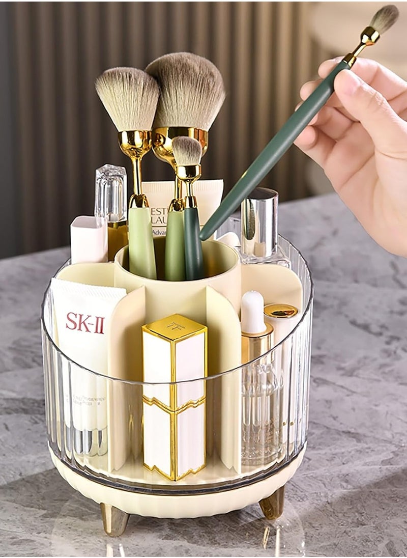 Rotating Makeup Organizer with 360-Degree Rotation - Vanity Spinning Organizer, Ample Space for Makeup Brushes, Accommodates 7 Slots for Makeup Brushes.