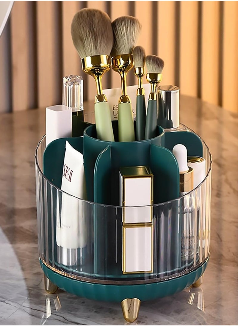 Rotating Makeup Organizer with 360-Degree Rotation - Vanity Spinning Organizer, Ample Space for Makeup Brushes, Accommodates 7 Slots for Makeup Brushes - Green