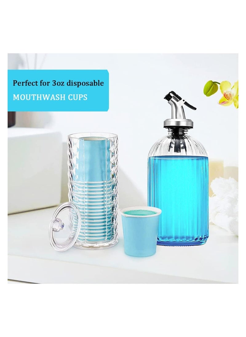 Acrylic Bathroom Cup Holder with Lid for 3oz to 4oz Disposable Clear Diamond Pattern for Mouthwash Cups Storage Vanity Makeup Organizer