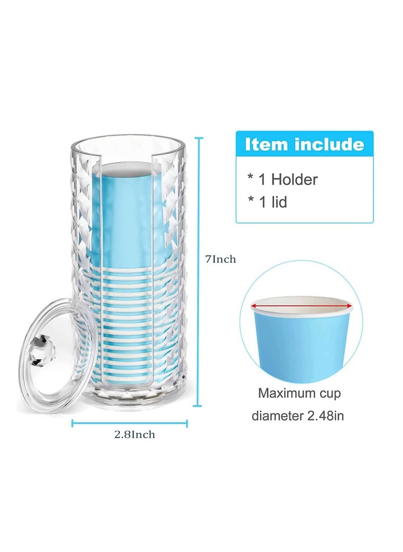 Acrylic Bathroom Cup Holder with Lid for 3oz to 4oz Disposable Clear Diamond Pattern for Mouthwash Cups Storage Vanity Makeup Organizer