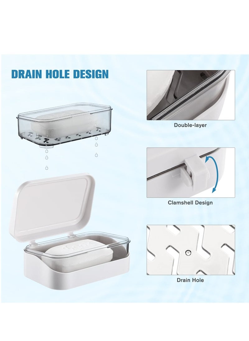 Soap Box 2Pcs Plastic Soap Case Holder with Removable Drainer and Lid Travel Soap Container Great Thickened Soap Dish Easy Cleaning Soap Box for Home Hotel Camping Gym Travel and More