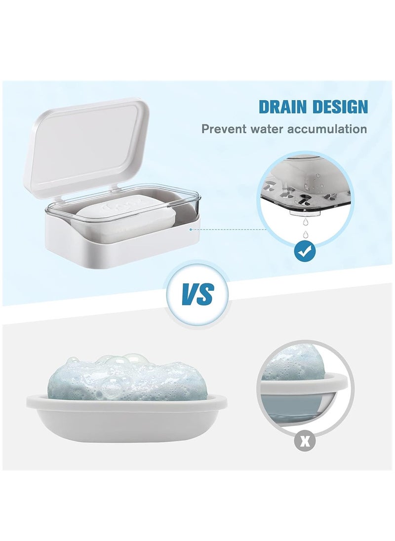 Soap Box 2Pcs Plastic Soap Case Holder with Removable Drainer and Lid Travel Soap Container Great Thickened Soap Dish Easy Cleaning Soap Box for Home Hotel Camping Gym Travel and More