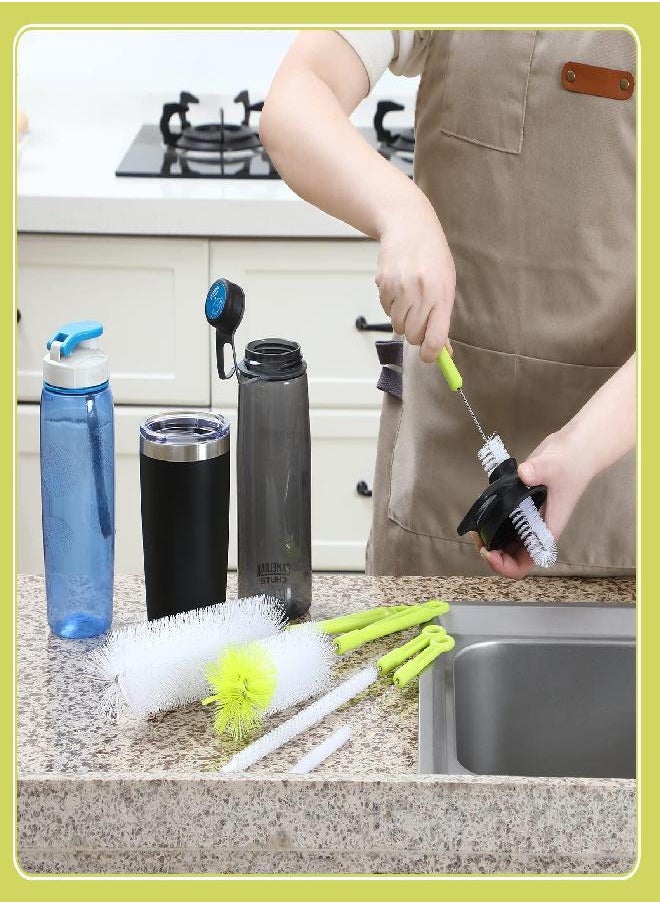 Bottle Cleaning Brush Set - Long Handle Bottle Cleaner for Washing Narrow Neck Beer Bottles, Thermos S’Well Hydro Flask Contigo Sports Water Bottles with Straw Brush, Kettle Spout/Lid Cleaner Brushes