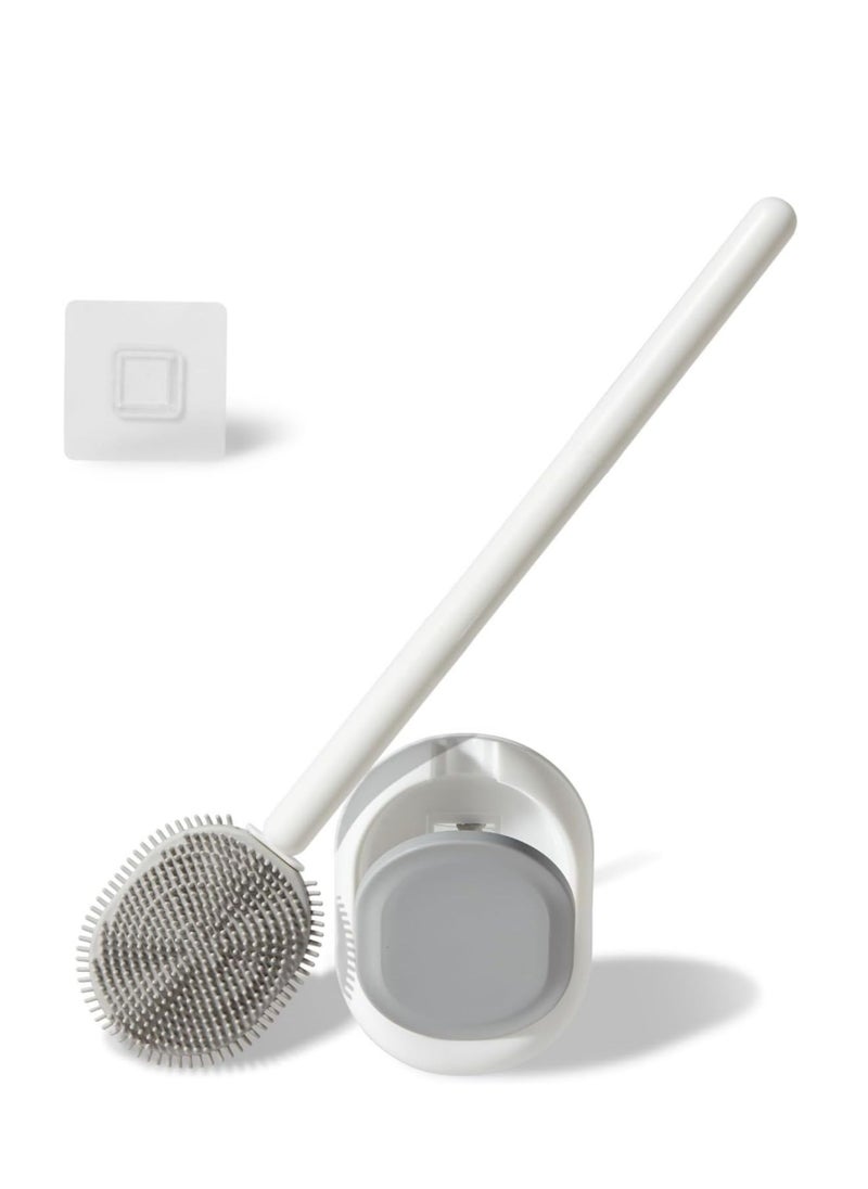 Toilet Brush and Holder Set for Bathroom, Flexible Toilet Brush Head with Silicone Bristles to Easily Clean Dead Corners, Compact Size for Storage and Organization, White