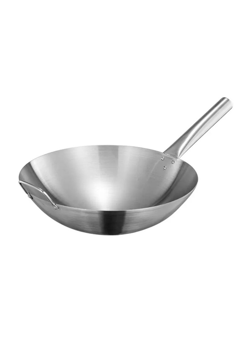 Stainless Steel Single Wok with Wood Grain & Stainless Steel Handle.30cm