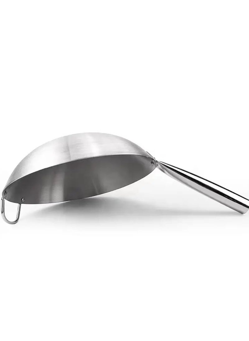 Stainless Steel Single Wok with Wood Grain & Stainless Steel Handle.30cm