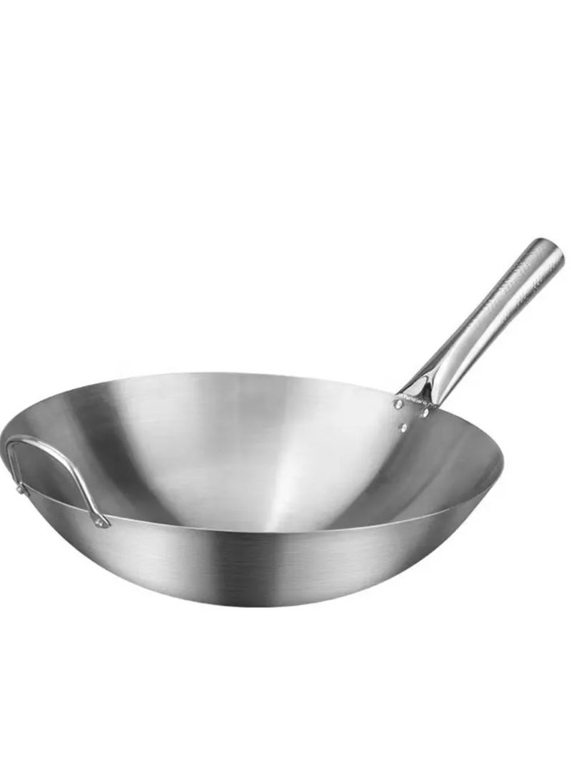 Stainless Steel Single Wok with Wood Grain & Stainless Steel Handle.30cm