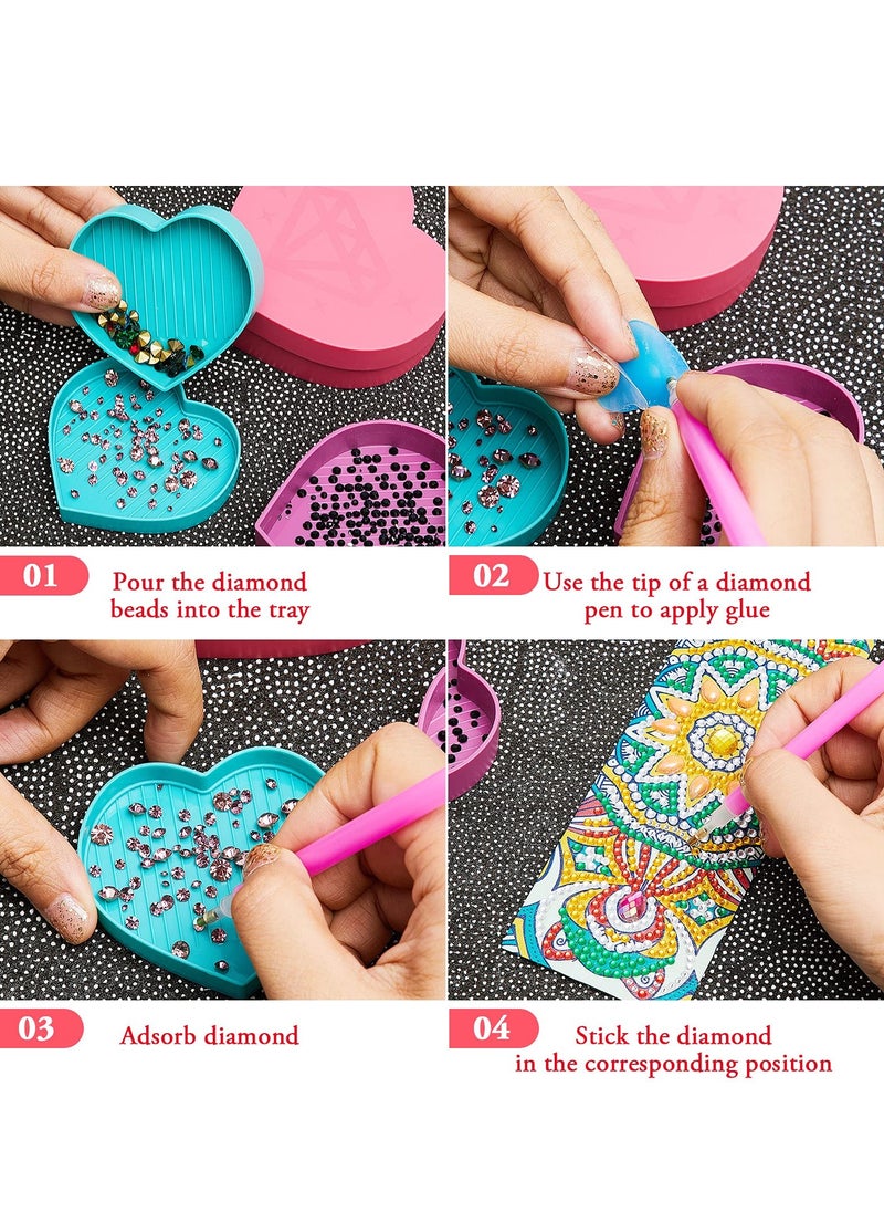 Diamond Painting Kit for Kids, Heart-Shaped Trays, Diamond Art Pens and Resin Tools for DIY Crafts