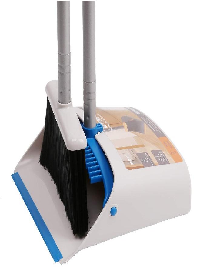 TreeLen Long Handle Broom and Dustpan Set,Upright Dust Pan Combo for Home, Kitchen, Room, Office, Lobby Floor Use Without Bending