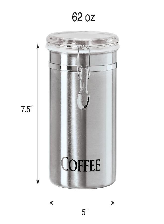 OGGI Stainless Steel Canister 62oz - Airtight Clamp Lid, Clear See-Thru Top - Ideal for Coffee Bean/Ground Coffee /Kitchen/ Pantry Storage. Large Size 5